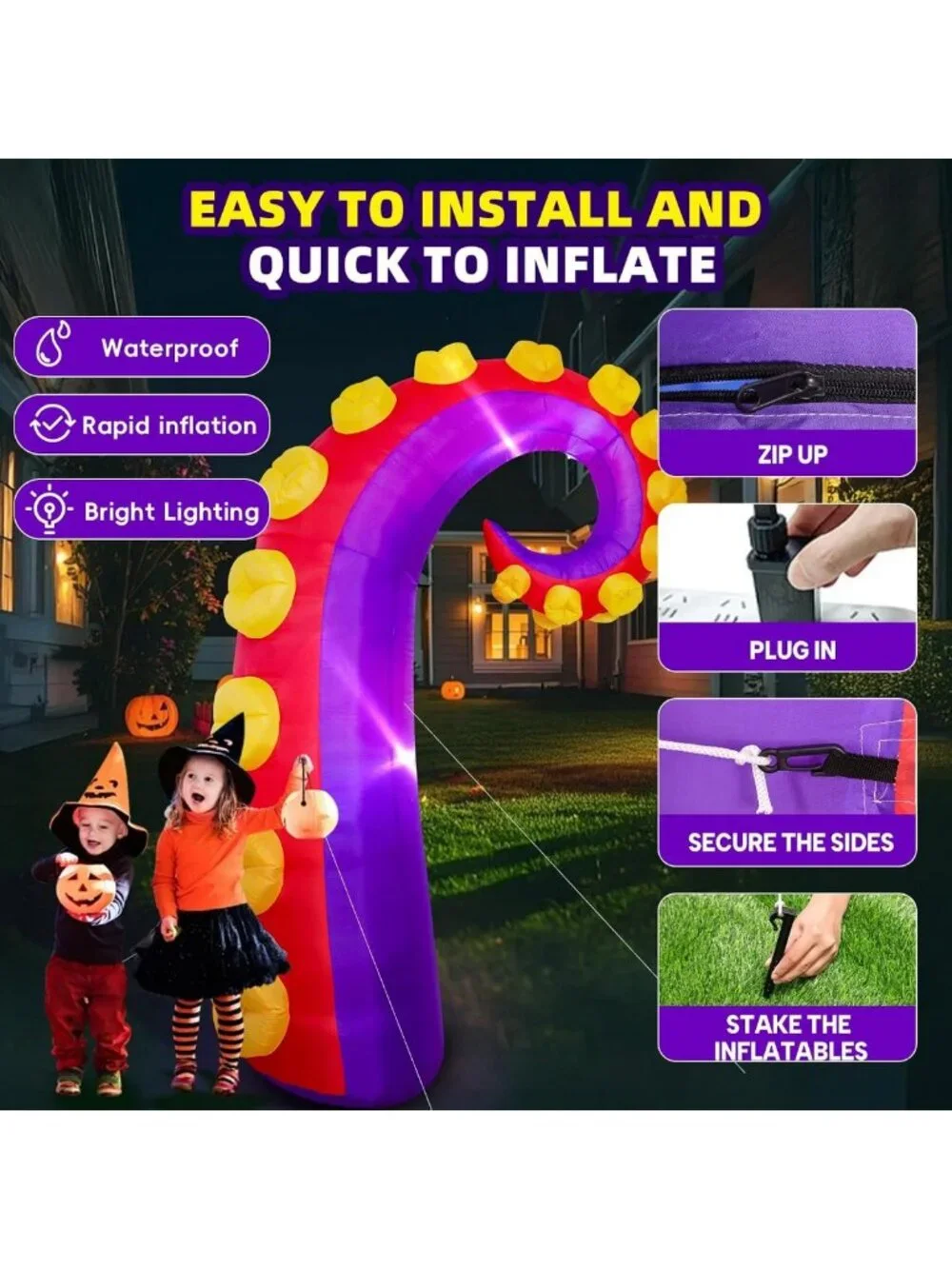 Inflatable Halloween Octopus Tentacles Yard Decoration with LED Lights - Outdoor